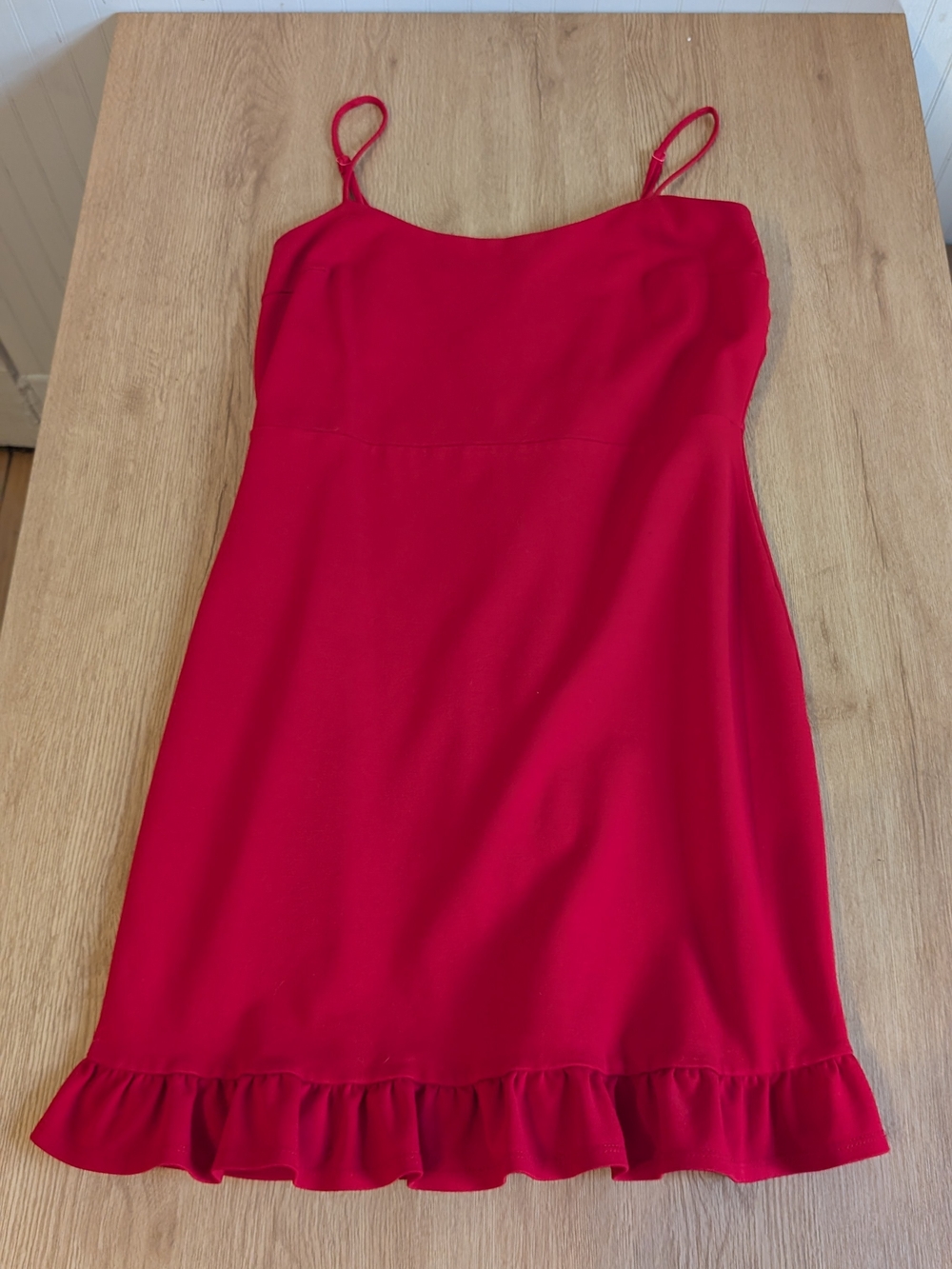 Lulu's Red Spaghetti-Strap Ruffle-Hem Mini Dress